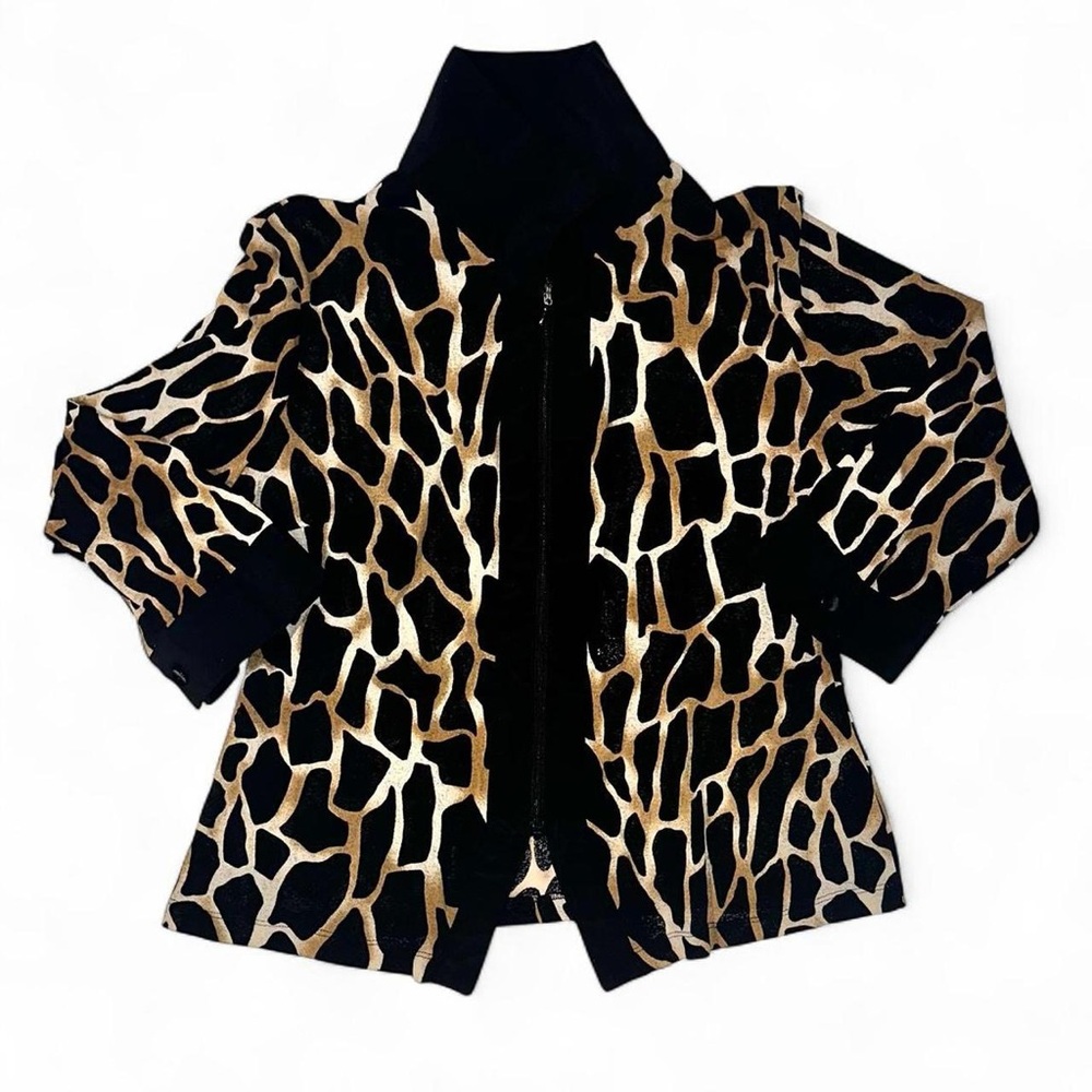 Women’s vintage 90s sz 12 Kathy Che Giraffe print blouse front zipper collared